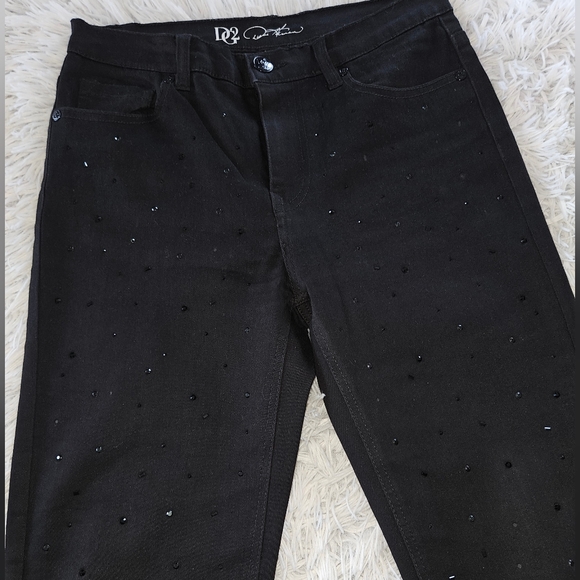 DG2 by Diane Gilman Black Skinny Jeans with Black Rhinestone Accents Womens 4 - Picture 2 of 9